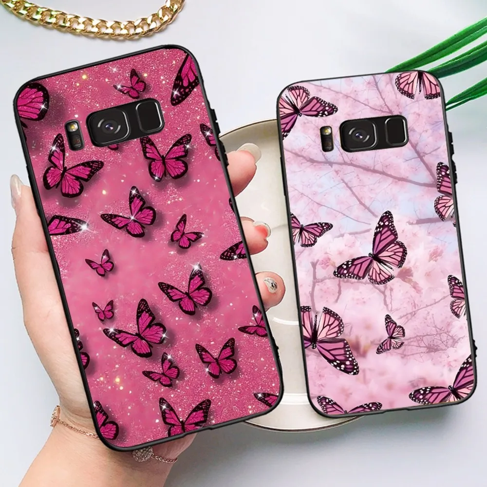 

Beauty Pink Butterfly Phone Case For Samsung Note 8 9 10 20 pro plus lite M 10 11 20 30 21 31 51 A 21 22 42 02 03