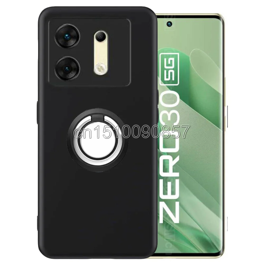 Кольцо-держатель для Infinix Zero 30 черный матовый мягкий чехол из ТПУ защиты камеры