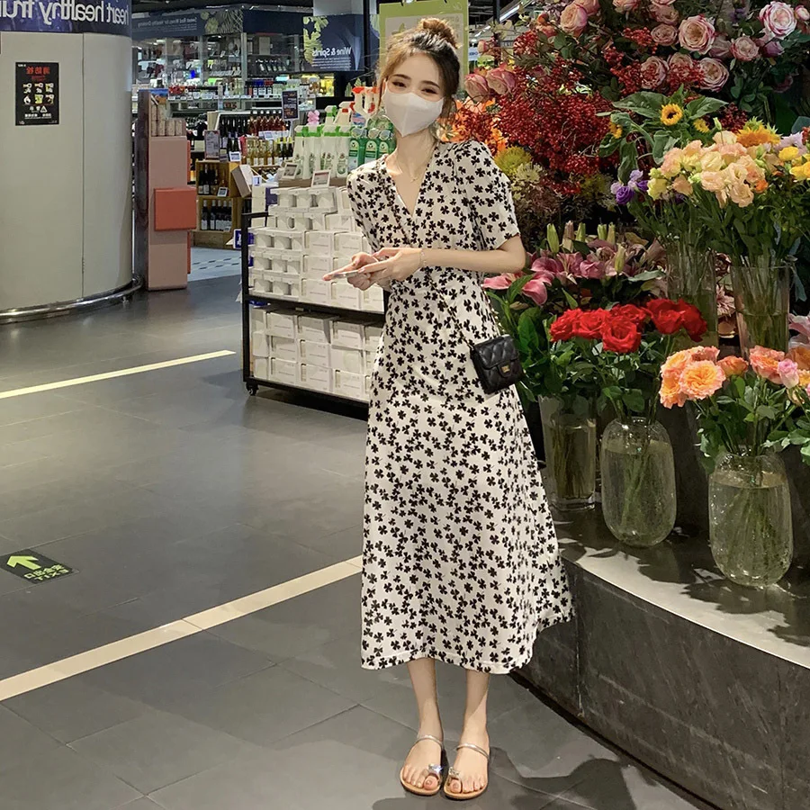 

Платье-Макси женское летнее с V-образным вырезом и высокой талией