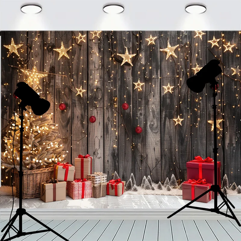 Wooden Floor Window Background Christmas Day Fireplace Living Room Decoration Family Party New Year Photography Backdrops AC-04