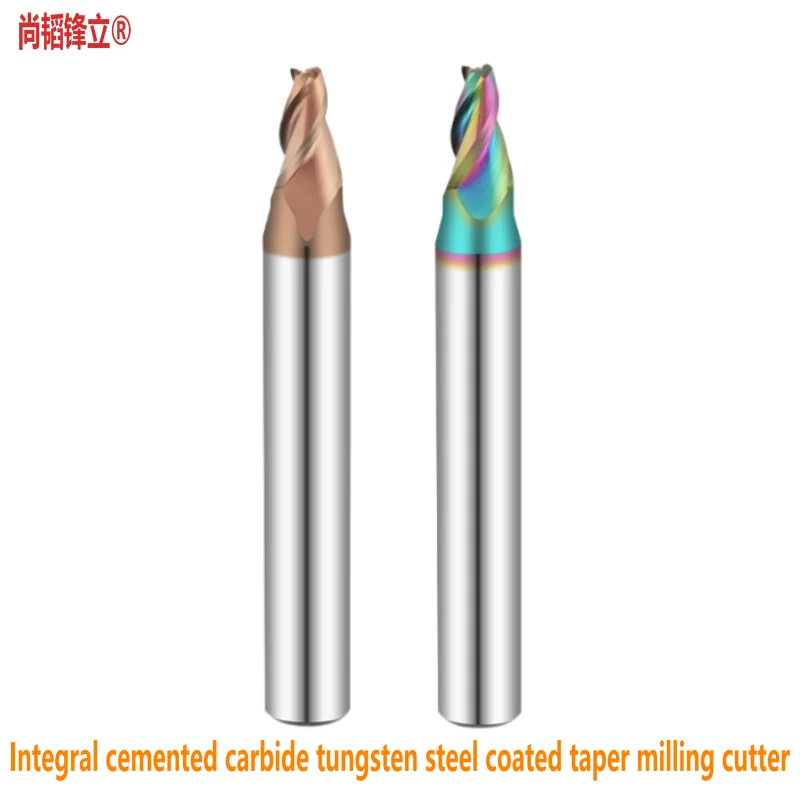Integral Cemented Carbide Tungsten Steel Coated Taper Milling Cutter 0.5° 1° 2° 4°  Processing Aluminum Flat Bottom Angle Knife