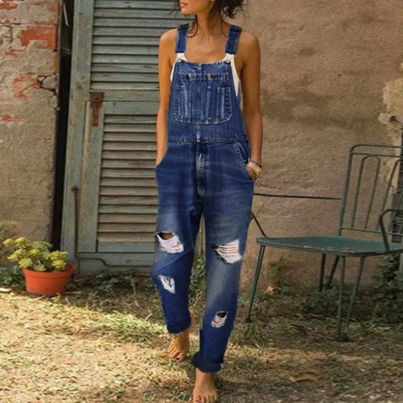 :Womens Sexy Jumpsuits For Women 2022 Fashion Ripped Ladies Overalls With Holes Washed Slim Fit Overalls Printed Women's Pants