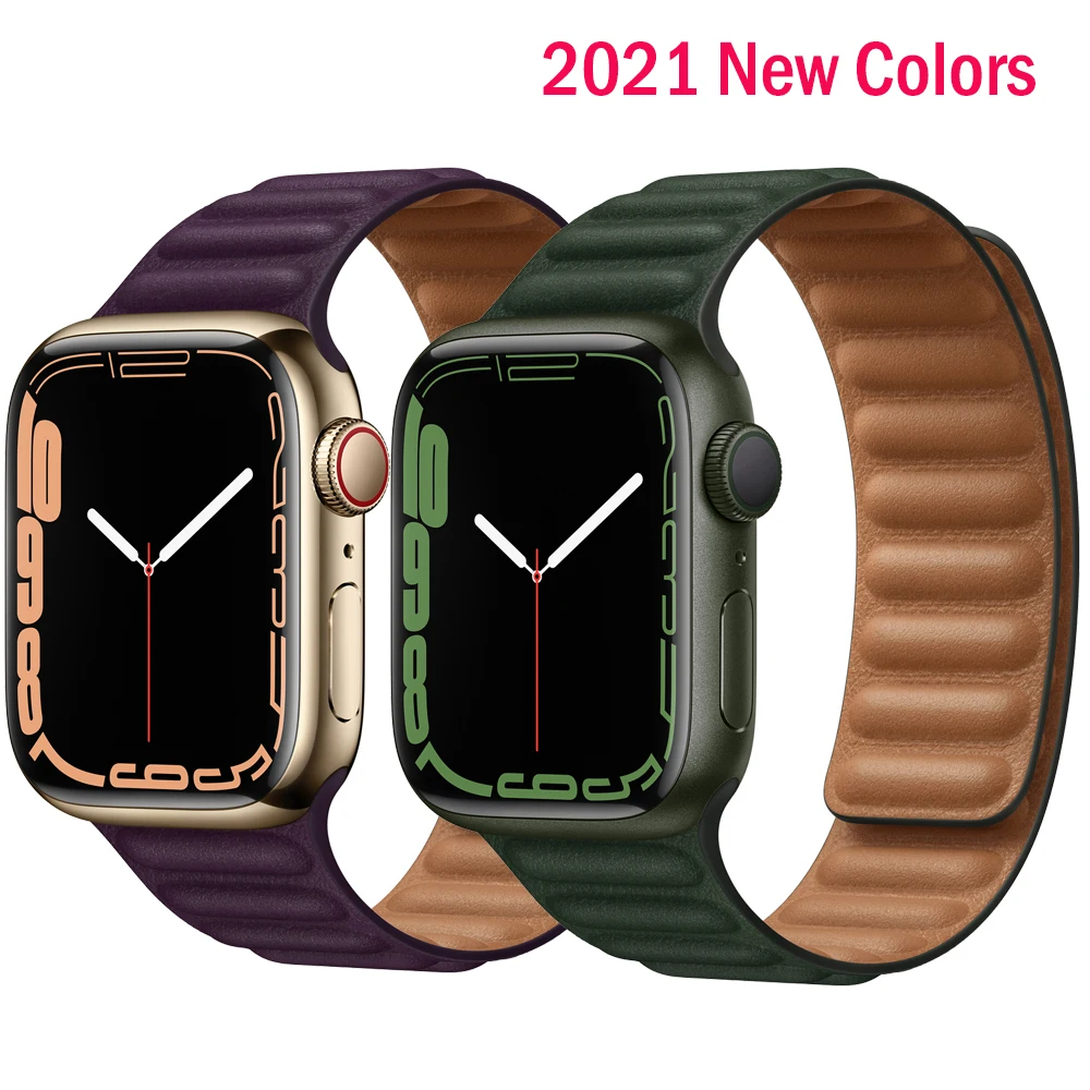 

Оригинальный кожаный браслет для Apple Watch Series 7 41 мм 45 мм магнитный ремешок для iWatch 6 5 SE 44 мм 40 мм 38 мм 42 мм