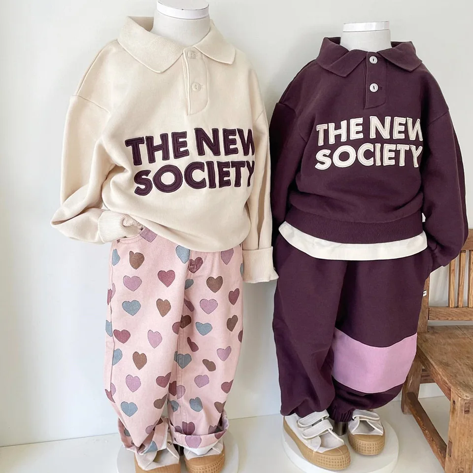 

Autumn Winter Tns New Children Clothes Set Kids Cotton Long T-shirt Boy Girl Letters Top Embroidery Trousers Suit Baby Clothing