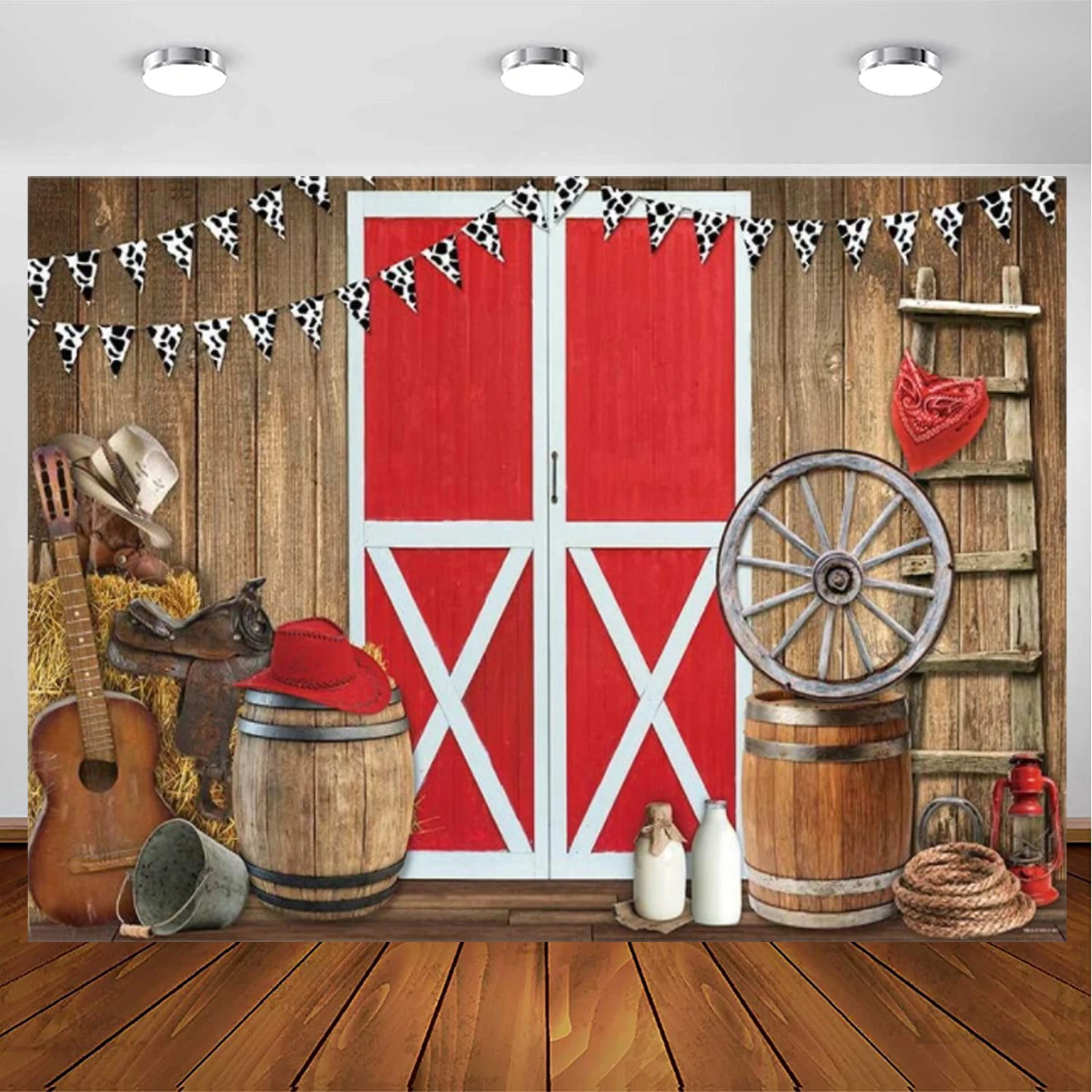 

Задний фон для фотосъемки в Западном ковбойском стиле с изображением Красной двери сарая фермы барбекю вечерние ничный декоративный фон фо...
