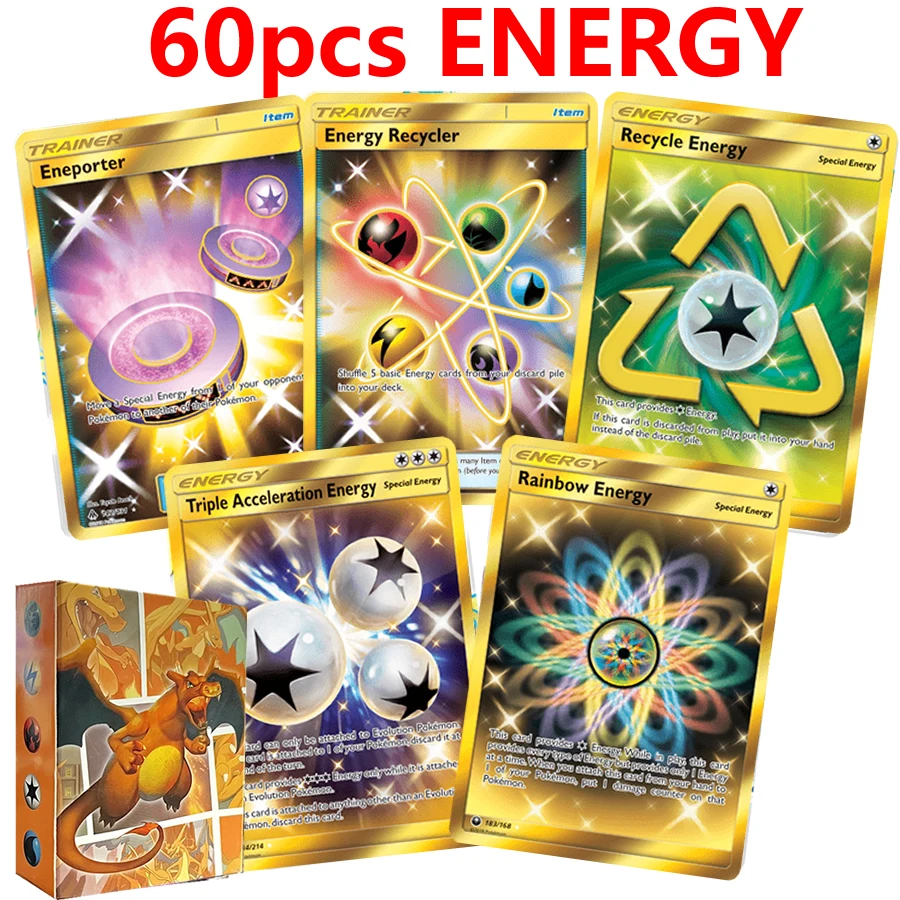 60 шт. английские карты Pokemon Energy Trainer Mega GX Vmax EX Tag, командная коробка для игр, сияющая Коллекционная карта Flash, детская игрушка в подарок