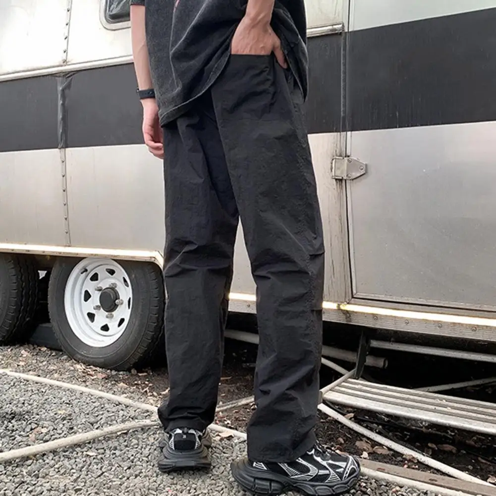 

Solid Color Cargo Pants Versatile Men's Cargo Pants Quick-drying Wide-legged Streetwear with Elastic Waistband Drawstring