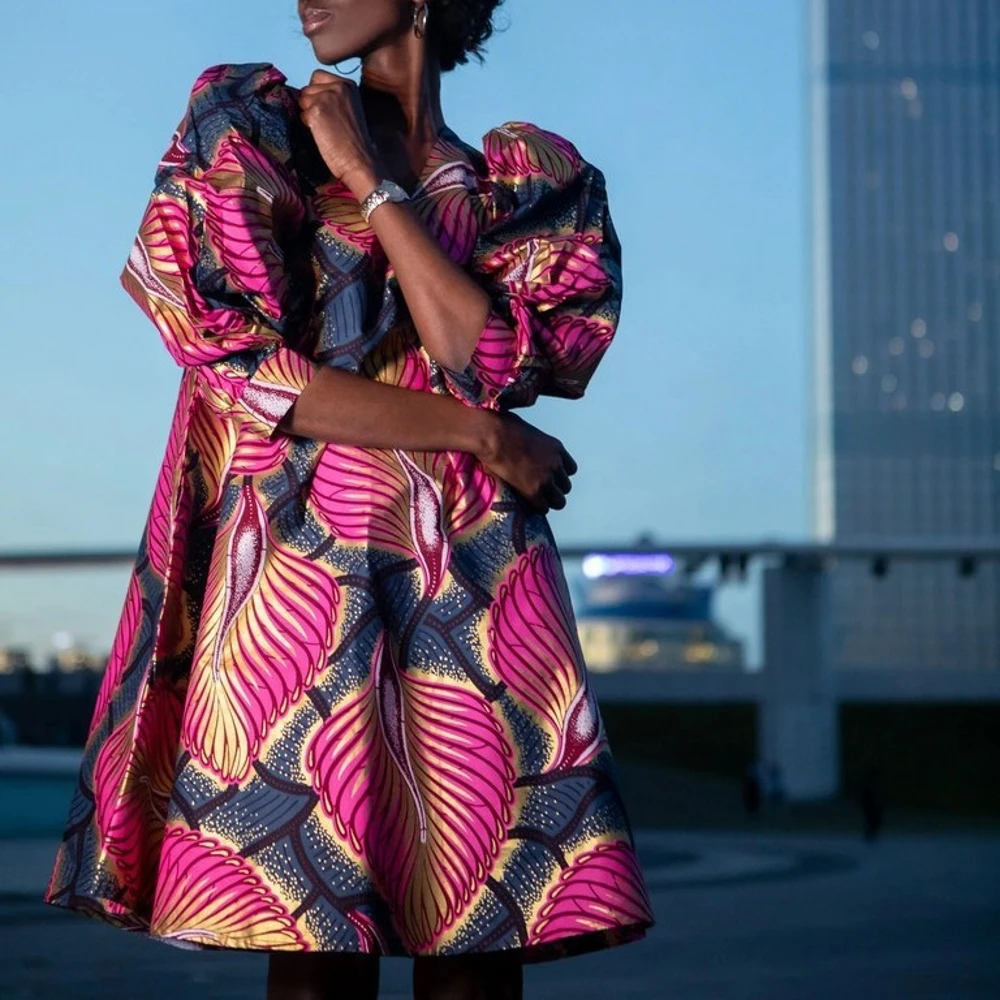 

African Dresses For Women Boho Floral Print Dress Slim 2023 Spring Autumn Sexy Cut Out Ruffles Party Office Maxi Vestidos S-3XL