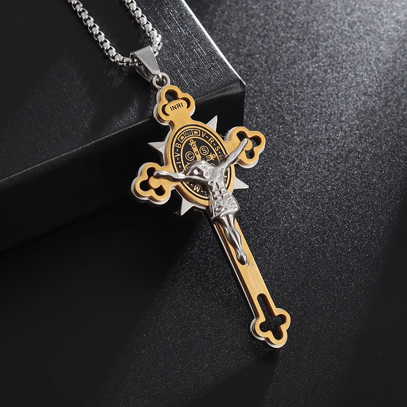 

Винтажное католическое ожерелье с крестом Иисуса, подвеска-крест из нержавеющей стали, христианский амулет, ювелирные изделия, подарок для мужчин и женщин