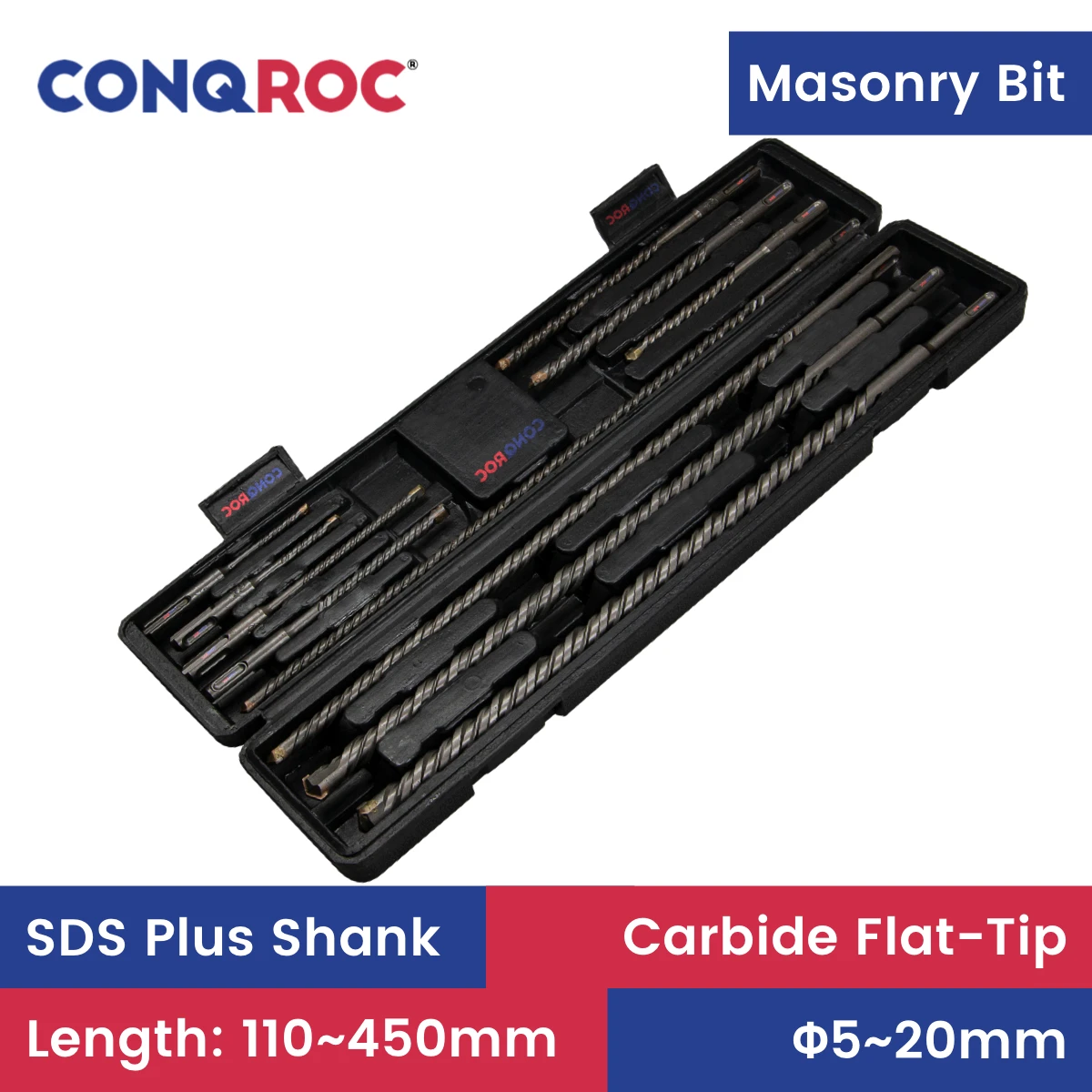 11 Pieces SDS Plus Shank Long Masonry Drill Bits Set Carbide Flat-Tip Electric Hammer Bits Kit with Case