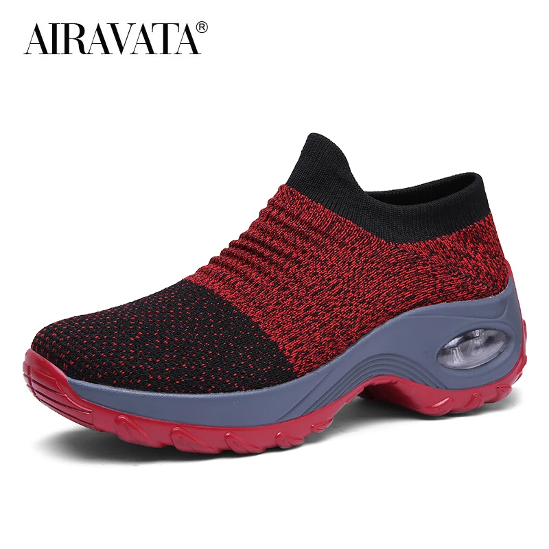 Women Sock Shoes Breathable Walking Shoes High Increasing Athletic Sneakers Knitted Outdoor Casual Loafer Shoe Plus Size 44