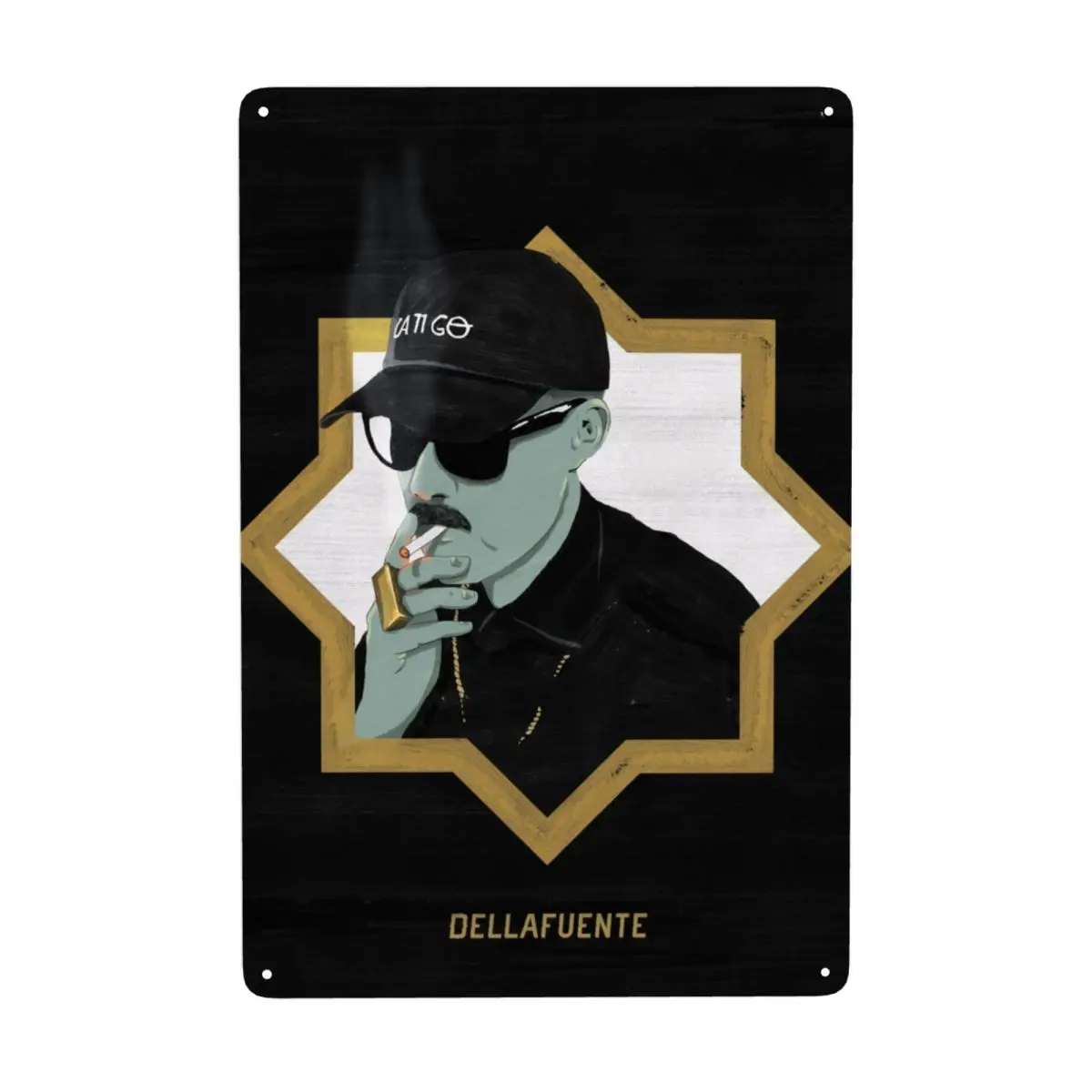 

Custom Dellafuente Spanish Rapper Metal Sign Modern Tin Decorative Signs Plaque Gate Garden Yard Man Cave Bar Wall Decor Art
