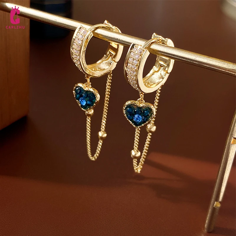 

French Style Vintage Crystal Love Zircon Circle Huggie Hoop Earrings for Women Light Luxury Fashion Party Jewelry