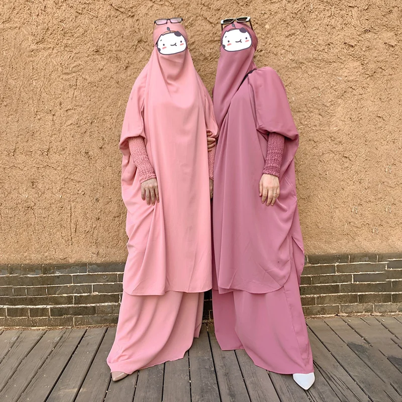 ИД мусульманская длинная молитвенная одежда химар комплект из 2 предметов Abaya платье брюки костюмы полное покрытие мусульманская одежда Ка...