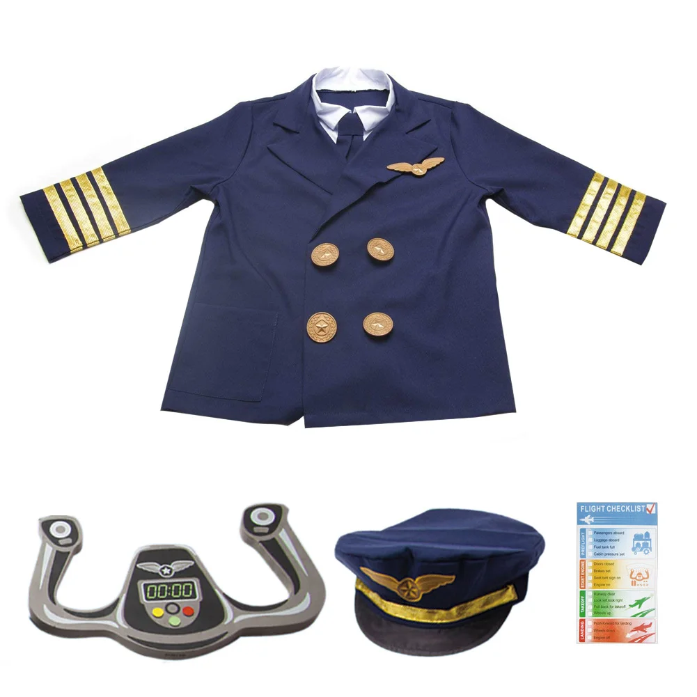 

Halloween Costumes For Kids Aviation Uniforms Cosplay Pilot Flight Attendant Aircraft Boys Girls Carnival Role Play Clothing