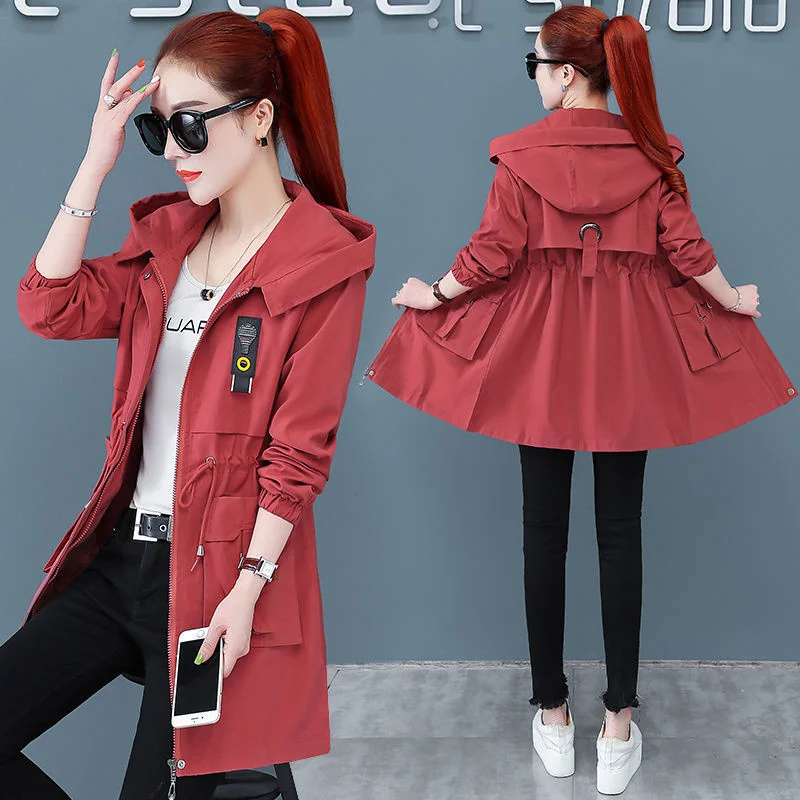 

Hooded Trench Coat Women 2022 New Spring Autumn Long Casual Female Windbreaker Windproof Coats Outerwear