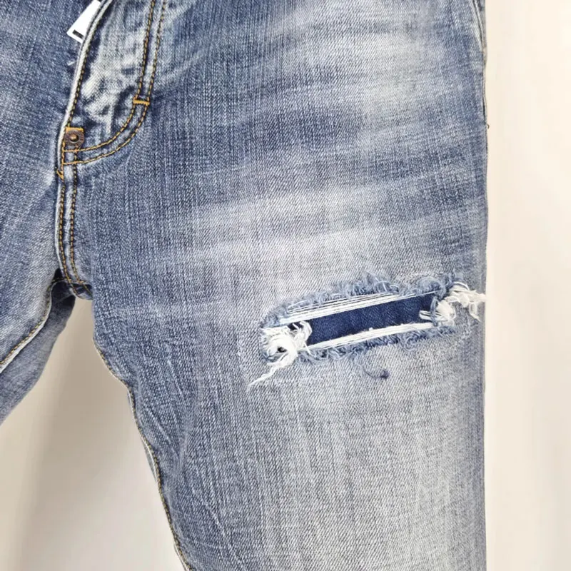 Джинсы мужские стрейчевые уличная мода облегающие синие джинсы в стиле ретро