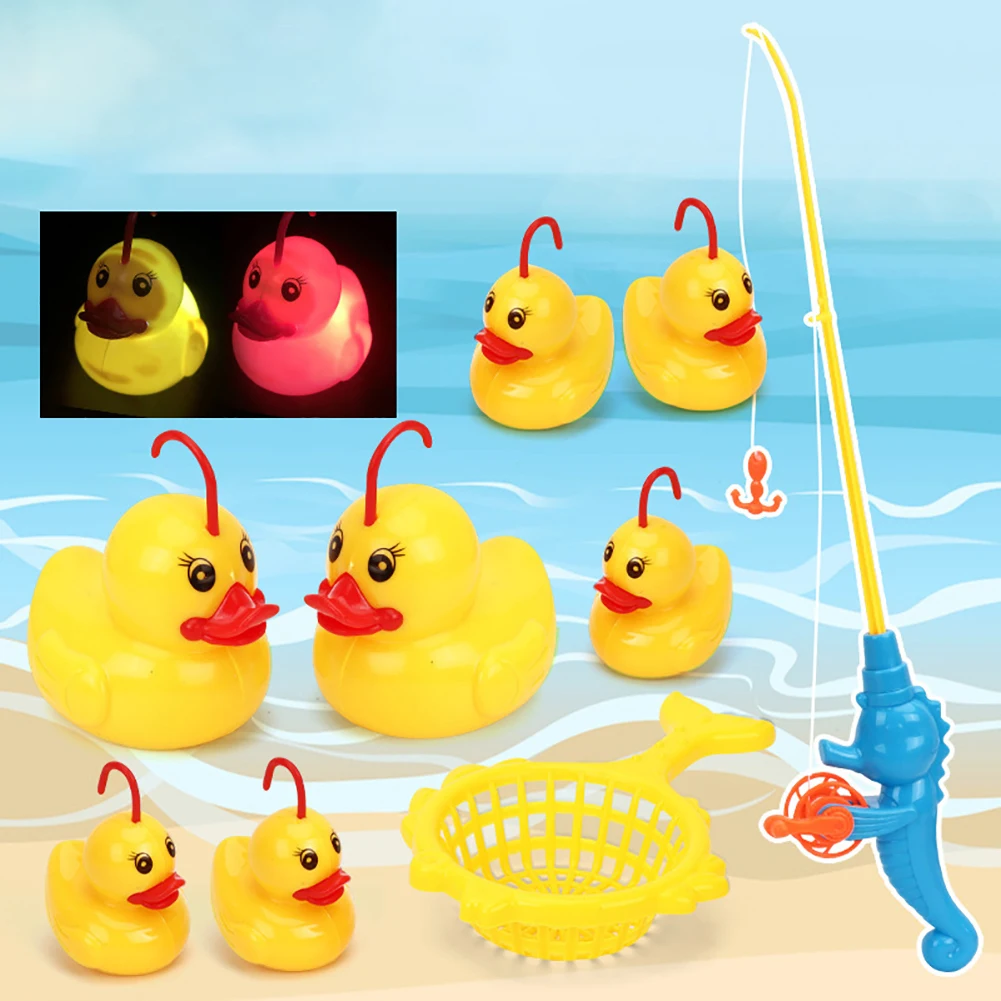 Children Boy Girl Fishing Toy Set Baby 9 Pcs Vibrating Light Duck Fishing Play Water Bath Toys Funny Baby Accessories