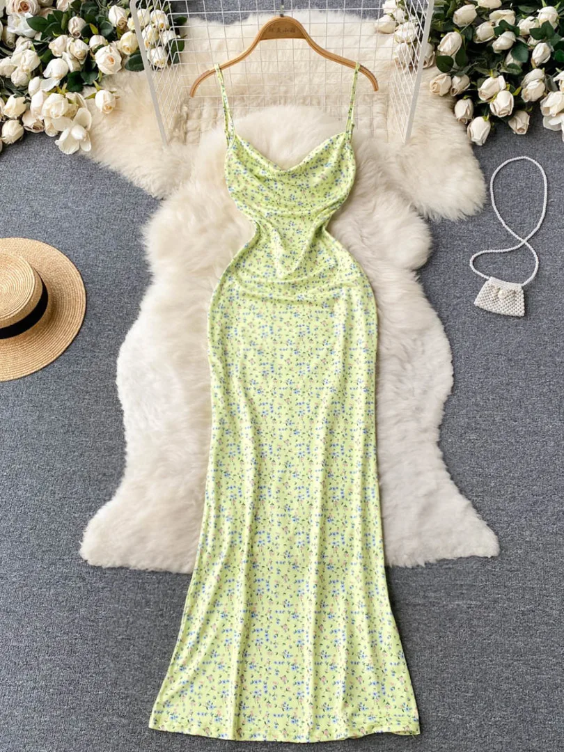 

Платье Foamlina женское с цветочным принтом, длинное пляжное макси-платье на бретелях-спагетти, без рукавов, с открытой спиной, в стиле ретро, в с...