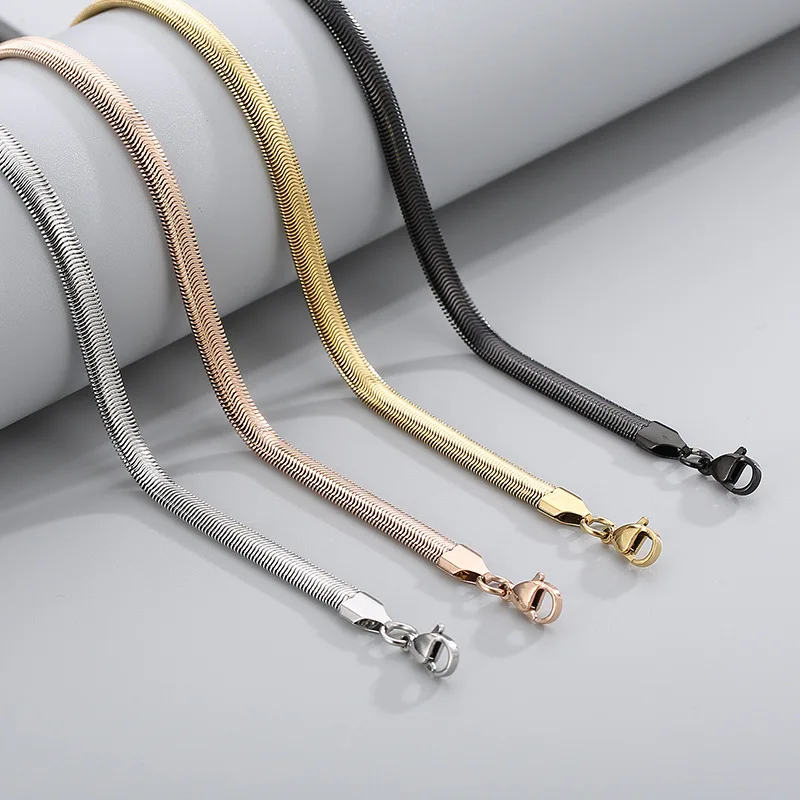 

New Personality Snake Bone Chain Stainless Steel Plating Gold Sliver Multi-size Flat Snake Chain Collarbone Chain Wholesale