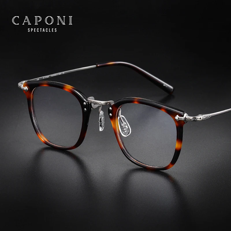 CAPONI Fashion Men's Glasses Frame 100% Titanium Acetate Optical Spectacles Anti Blue Light Original Designer Eye Glasses JF7059