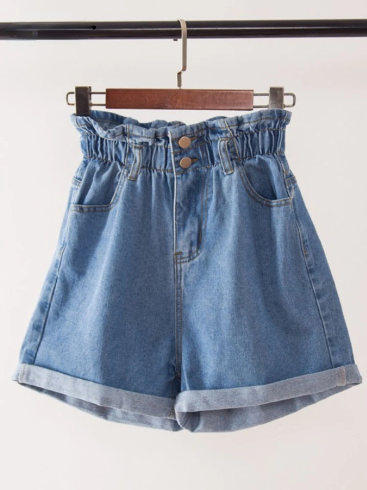 Summer Black Women Denim Shorts Women S-5XL Harem Ruffled White Blue High Waisted Shorts Female Elastic Short Jeans