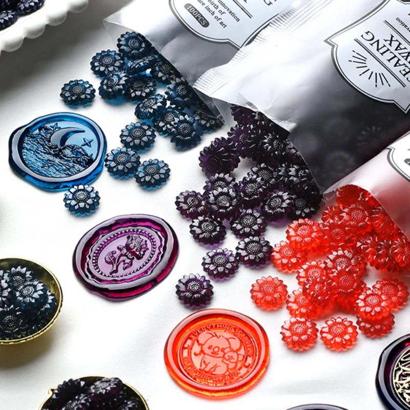

Sunflower shape Sealing Wax Seal Stamp Wax Beads 100pcs happy new year gift Wedding invitation envelop gold stamper colorful
