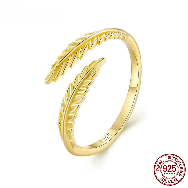 

Disiniya 925 Sterling Silver Gold Leaf Opening Ring Simple Leaves Vine Adjustable Ring for Women Chic Fine Jewelry