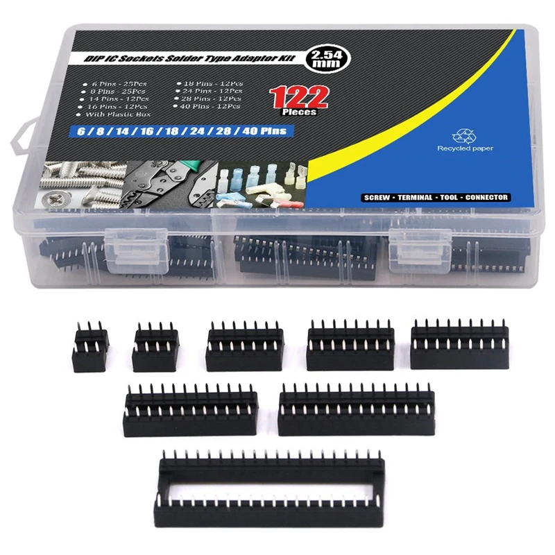 

JFBL Hot 122Pcs 2.54Mm Pitch DIP IC Sockets Solder Type Adaptor DIP-8 6 14 16 18 24 28 40Pins