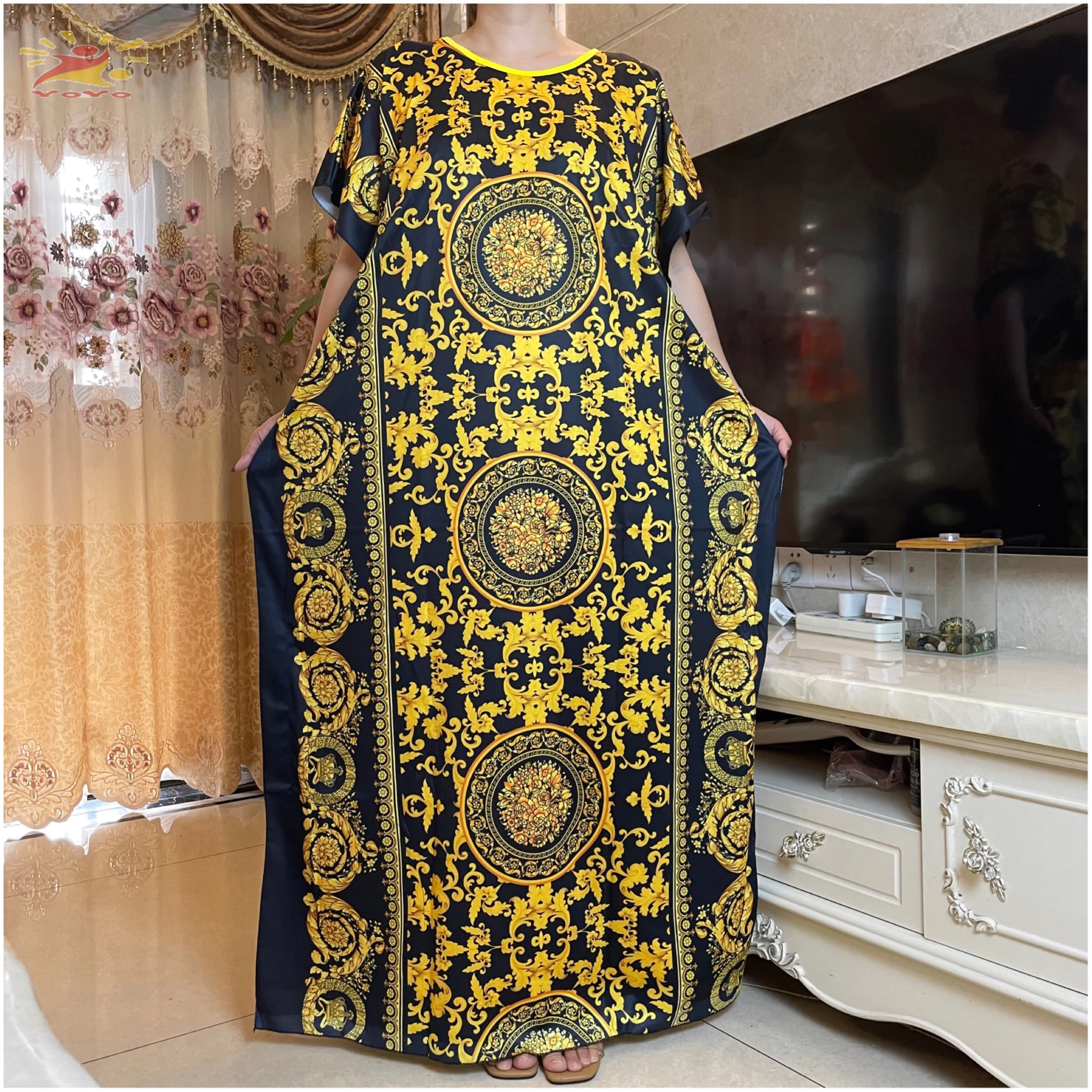 Новые Abaya повседневные платья с коротким рукавом, африканские Дашики с цветочным принтом, женские летние повседневные платья макси