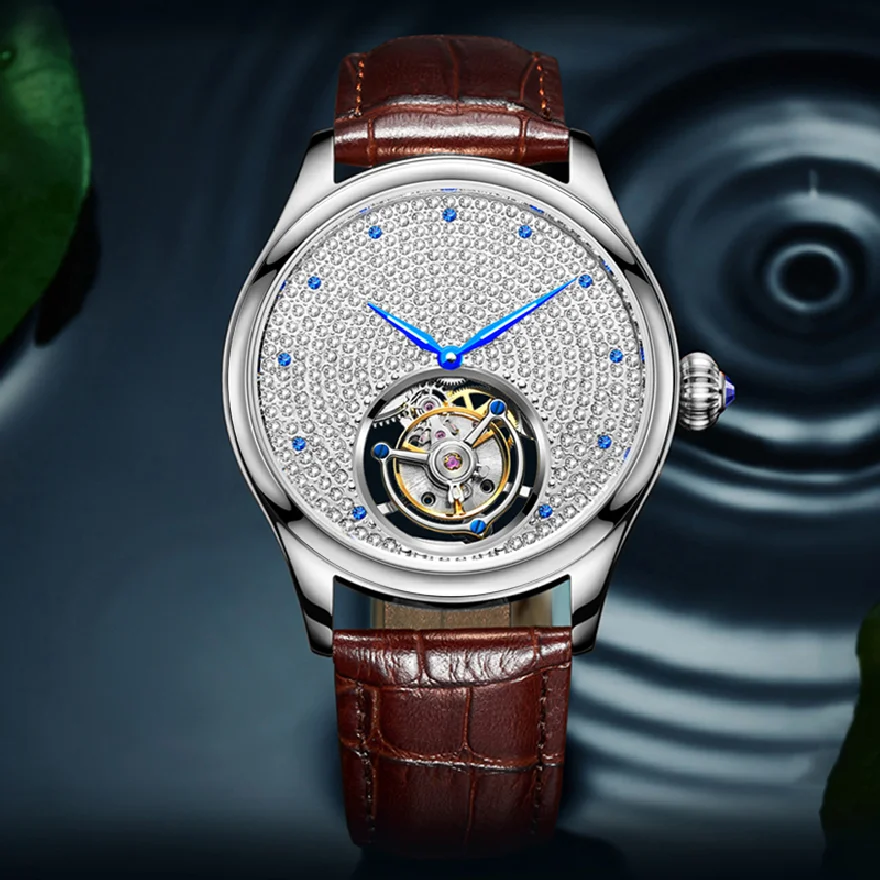 

AESOP Real Flying Tourbillon Watch For Men Mechanical Skeleton Sapphire Mens Watches Brand Luxury Diamond Dial Rose Gold Shell A