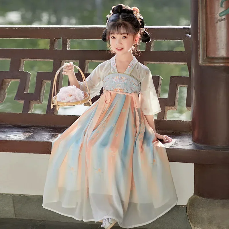 Летнее платье принцессы Hanfu для девочек детская одежда детский костюм косплея