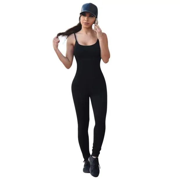 

2023 Solid Black Bodysuit Hight Outfit Women Condole Belt Sports Clubwear Party Bandage Long Jumpsuits Combinaison Femme #15