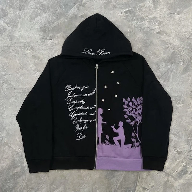 Y2K Толстовка с капюшоном в стиле панк портретным принтом толстовка большого