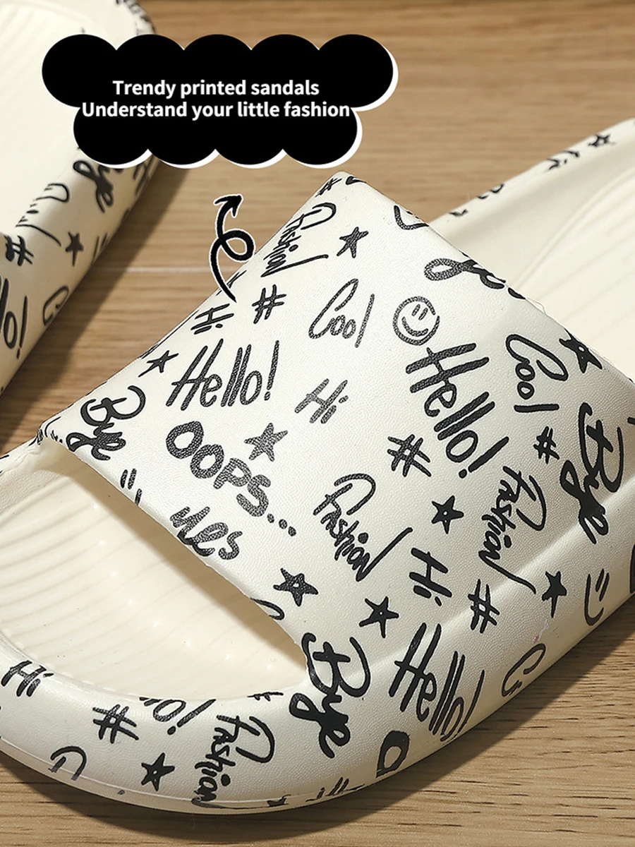 Home House Print Slippers Platform Cloud Woman Summer Beach Slides Indoor Soft Sole Non Slip Eva Sandals Men Male Flip Flops