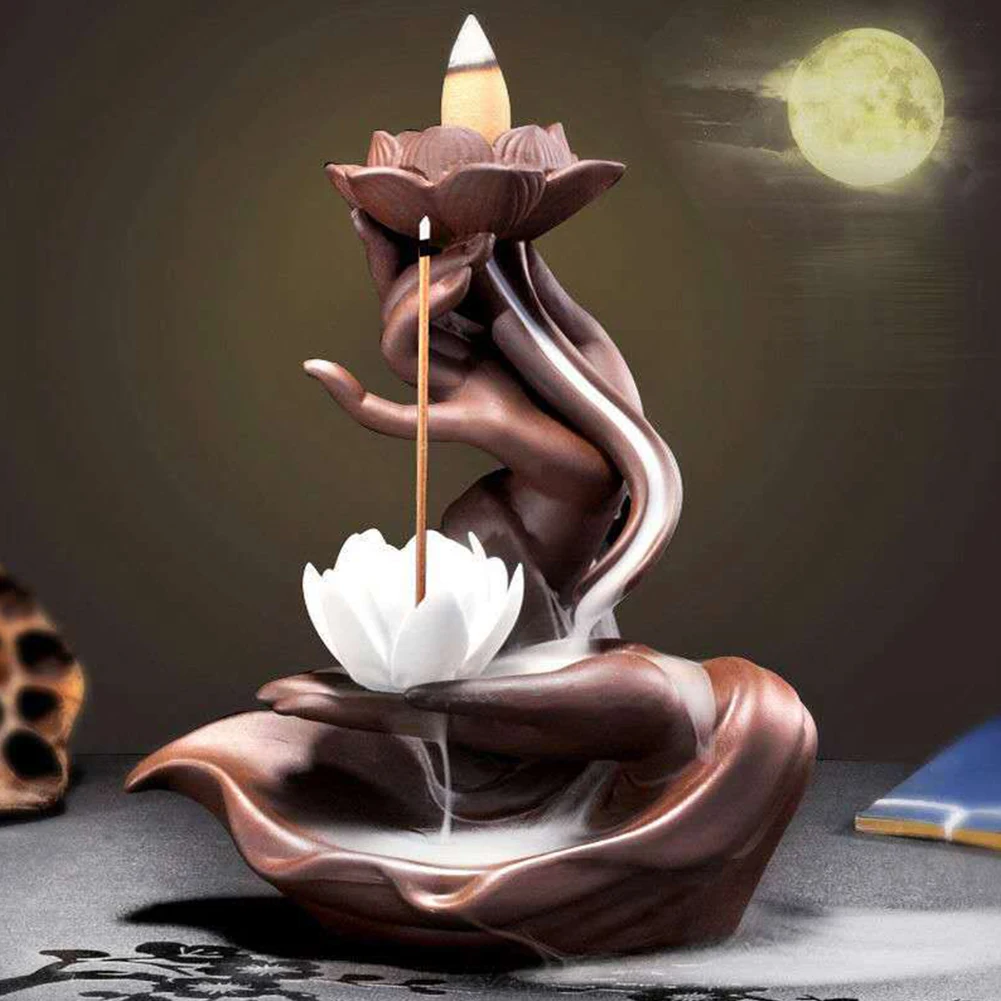 Stress Relief Fragrance Backflow Incense Burner Waterfall Smoke Gift Easy Clean Ornament Fountain Stick Holder Home Decor Indoor