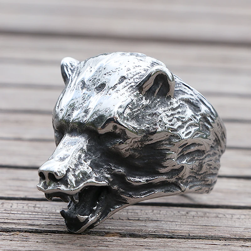 

Cool Viking Bear Head Ring Men's Slavic Bear Berserk Stainless Steel Biker Rings Male Punk Animal Ring Nordic Amulet Jewelry
