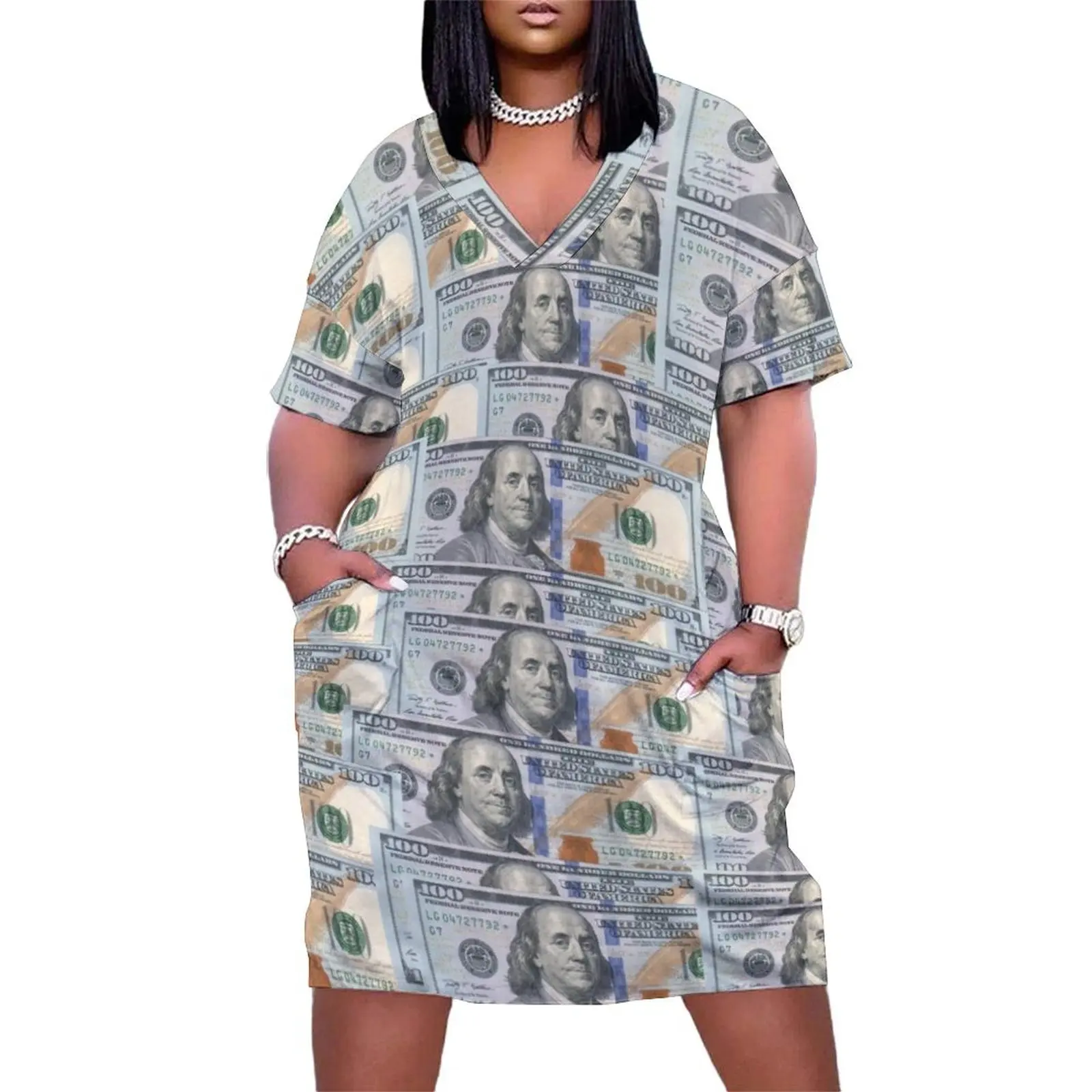 100-долларовые купюры свободное платье с карманами пляжное вечерние платья для