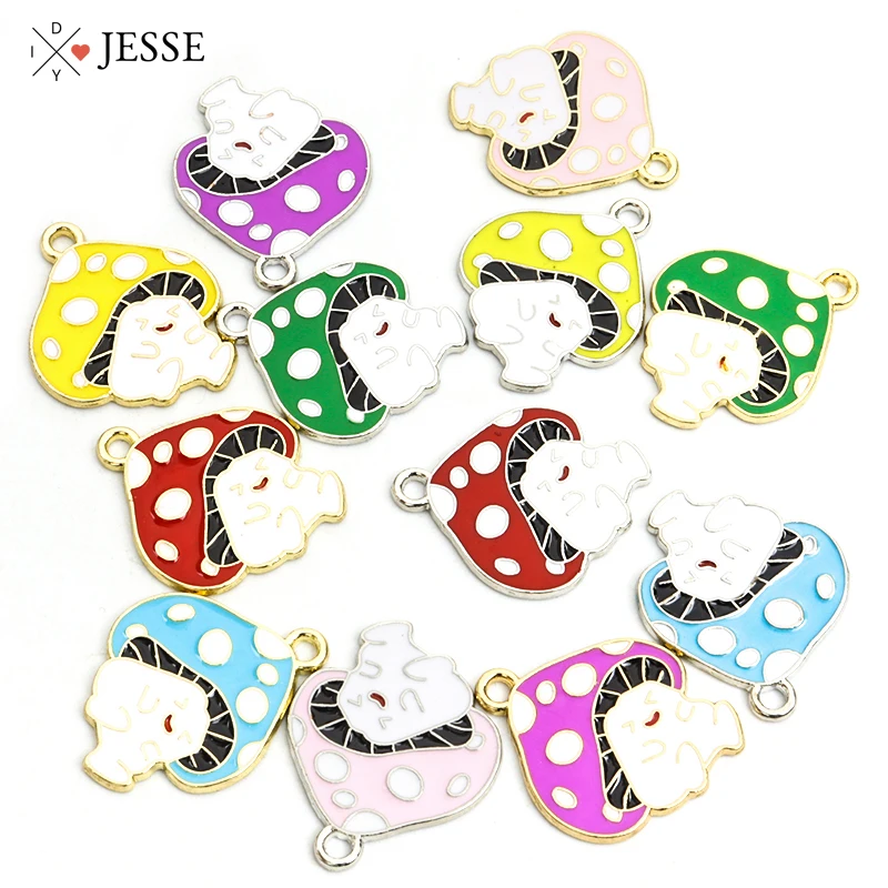 

10pcs Popular Enamel Cute Mushroom Charm Alloy Funny Pendant Color Plating For Women Jewelry DIY Accessory