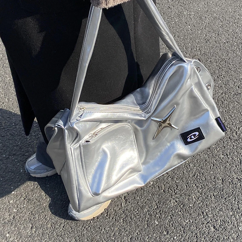 

Girls Crossbody Tote Bags Women High-capacity Grunge Y2k Aesthetic Shoulder Bag Vintage Simple Silver Casual Handbags All Match