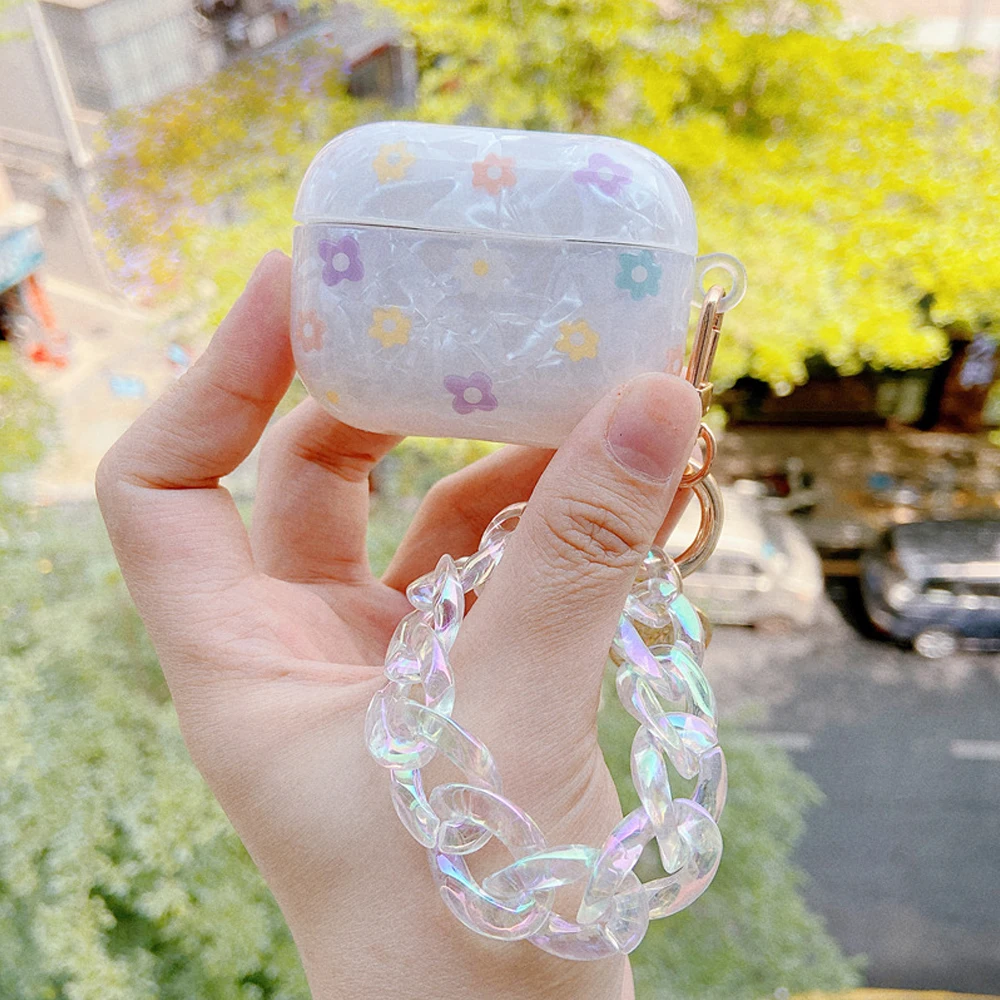 

Luxury Flower Pearl Case for Apple Airpods 1 2 Case Bracelet Chain Case for AirPods Pro Case with Lanyard Earphone Heart Flower
