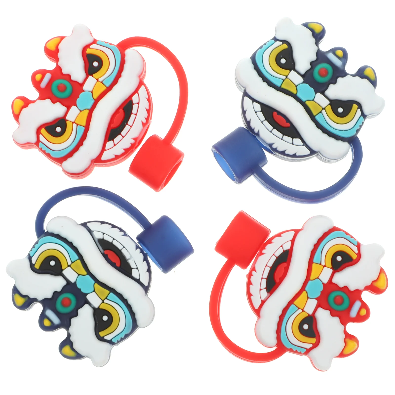 

4pcs Drinking Straw Caps Decorative Straw Covers Cartoon Lion Head Straw Lids