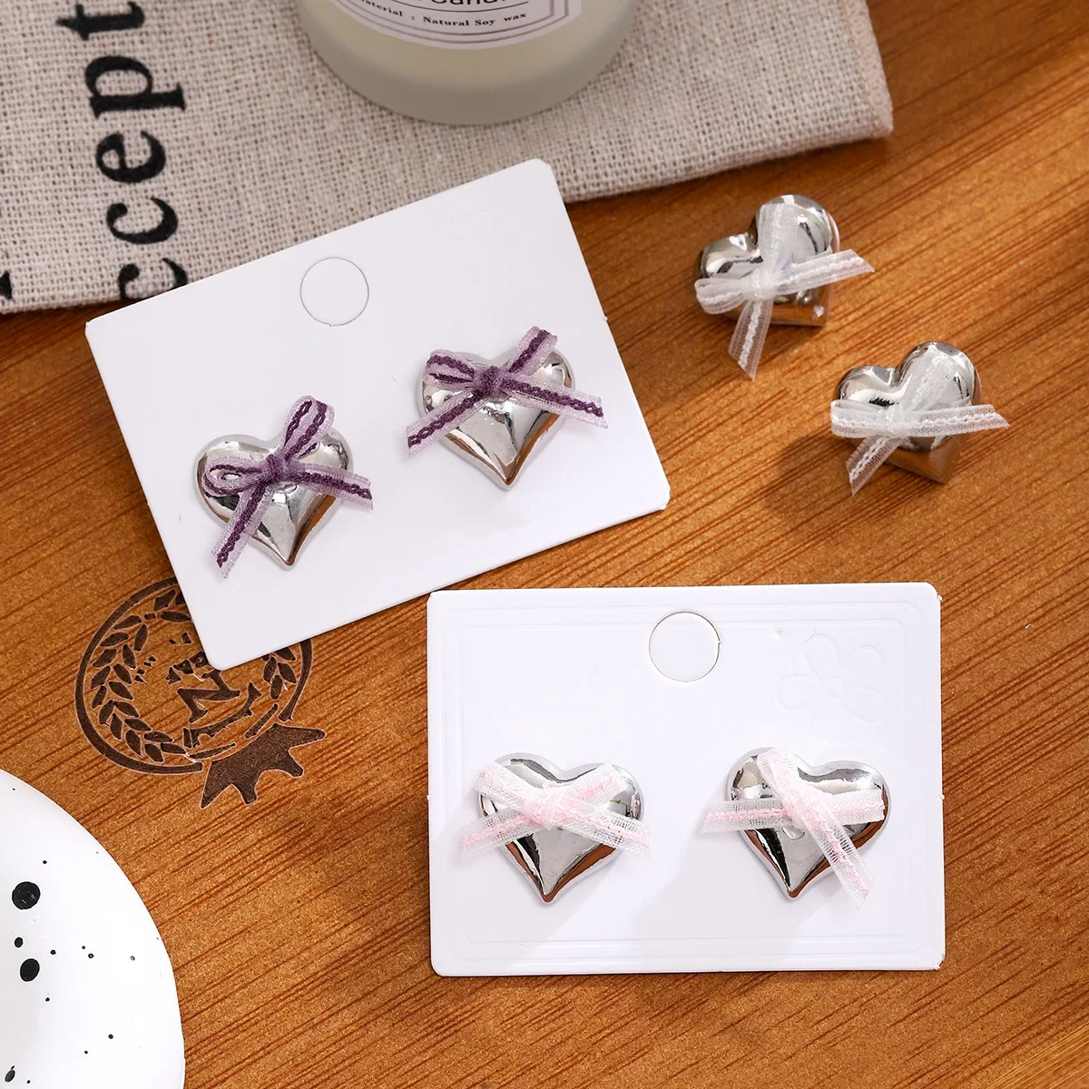 DesignNiche летние милые серьги с шелковой лентой легкие роскошные в форме сердца