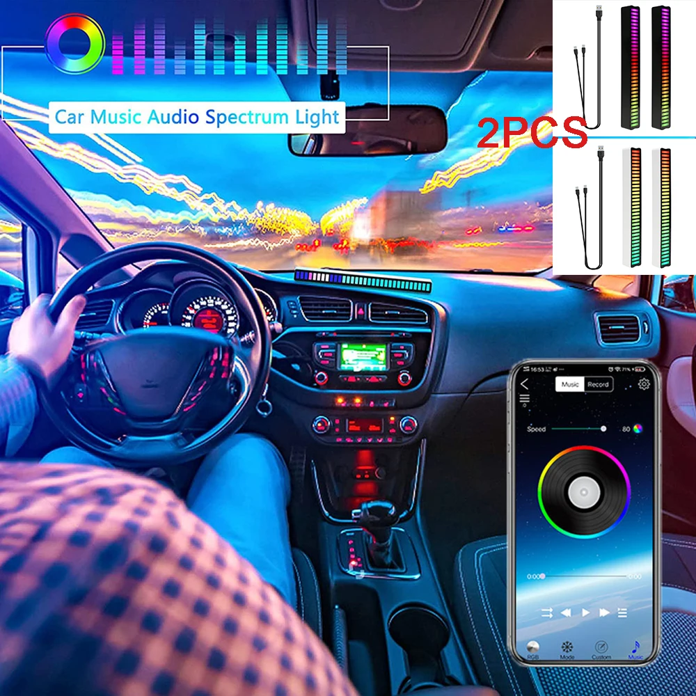 

2 шт., RGB светильник для автомобиля, с синхронизацией музыки