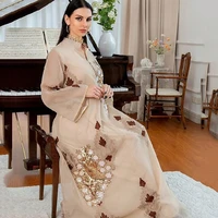 luxury patch kaftan dress women dubai embroidered elegant long sleeves muslim abaya islam turkey geraba moroccan long dress
