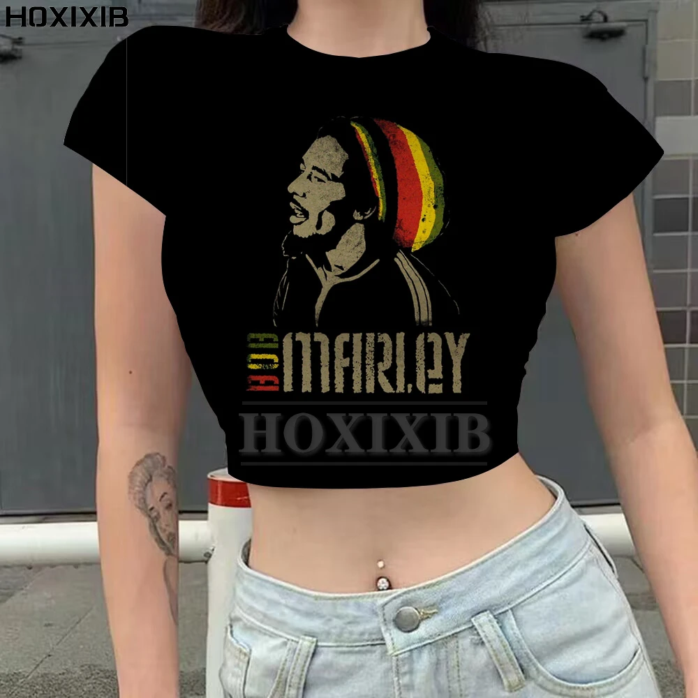 

HOXIXIB 3D печать Raggie певец Боб Марли Футболка модная женская блузка 2023 рок музыка короткий топ женские футболки Горячая Милая одежда