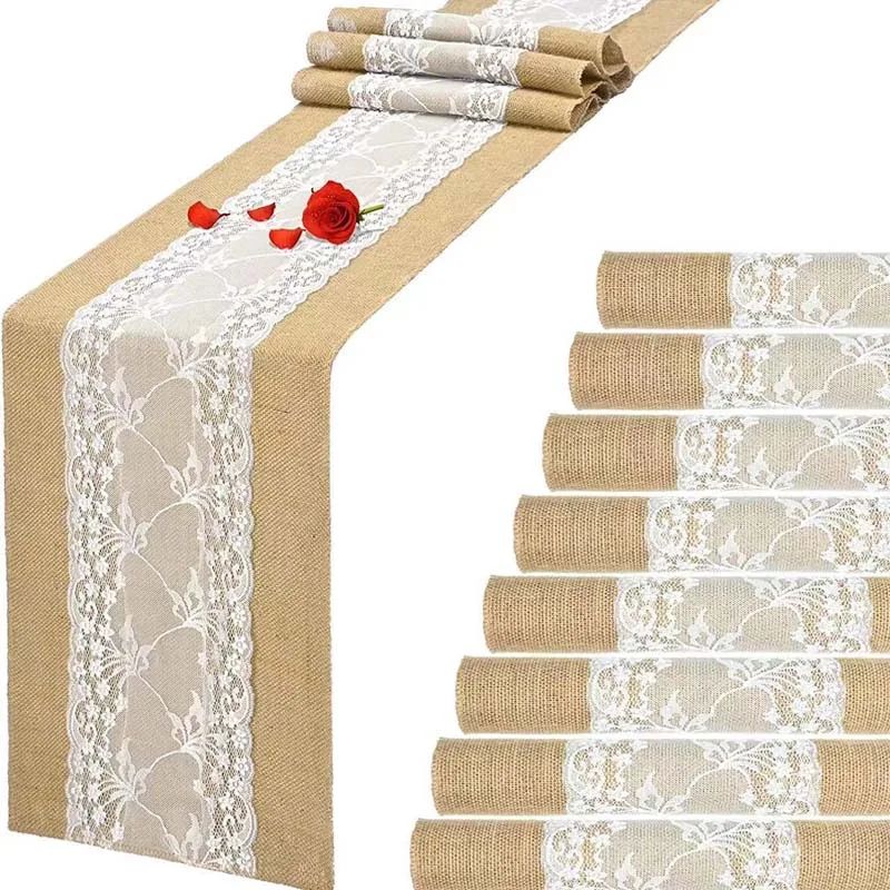 

15cm X 240CM Jute Burlap Lace Sashes Linen Chair Knot Tie Bow Tablecloth For Xmas Wedding Engagement Anniversary DIY Gifts Decor