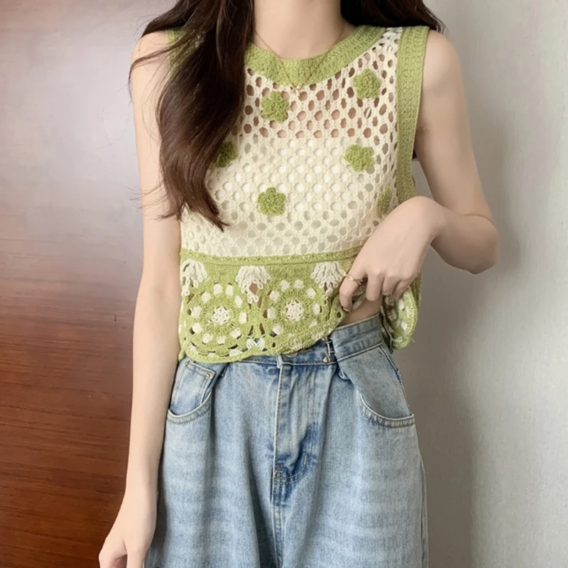 

Womens Knit Cami Crop Top Summer Hollow Vest-Tank Top Sexy Sleeveless Tshirt