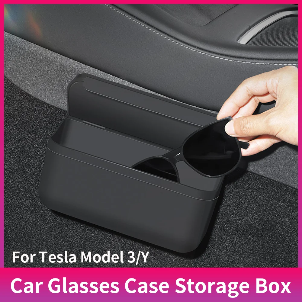 

Glasses Case Storage Box For Tesla Model 3 Y Seat Crevice Side Magic Hook Sticky TPE Sunshade Sunglasses Card Item Storage Box