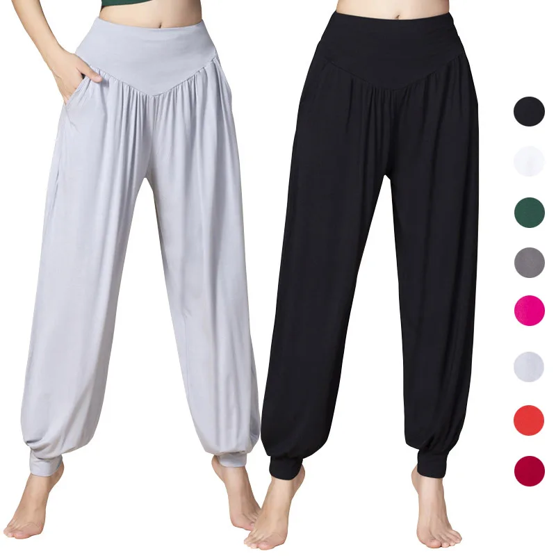 1PC Loose Wide Leg Gym Fitness Women Pants Soft Modal High Waisted Long Trousers for Sport Yoga Practice Dance Latin Home Casual